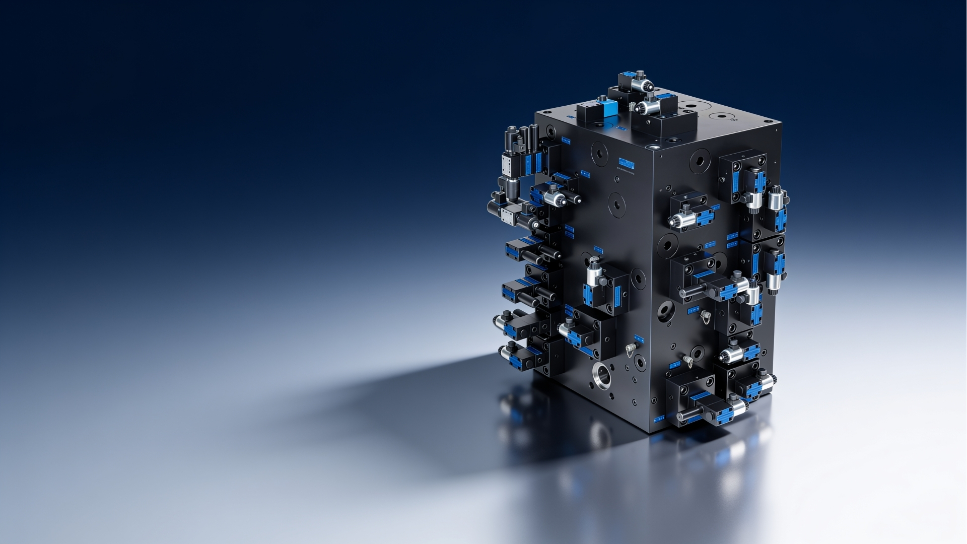 Präzisionsgefertigter Hydraulik-Steuerblock mit Anschlussbohrungen von AXXERON Hydrolux